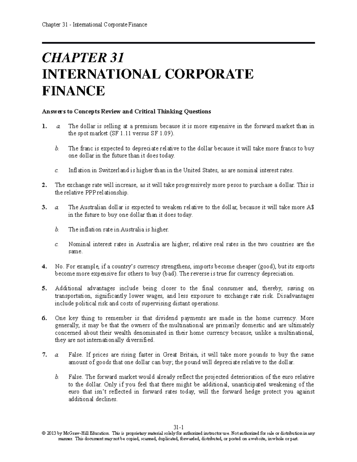 Chap031 - CHAPTER 31 INTERNATIONAL CORPORATE FINANCE Answers To ...