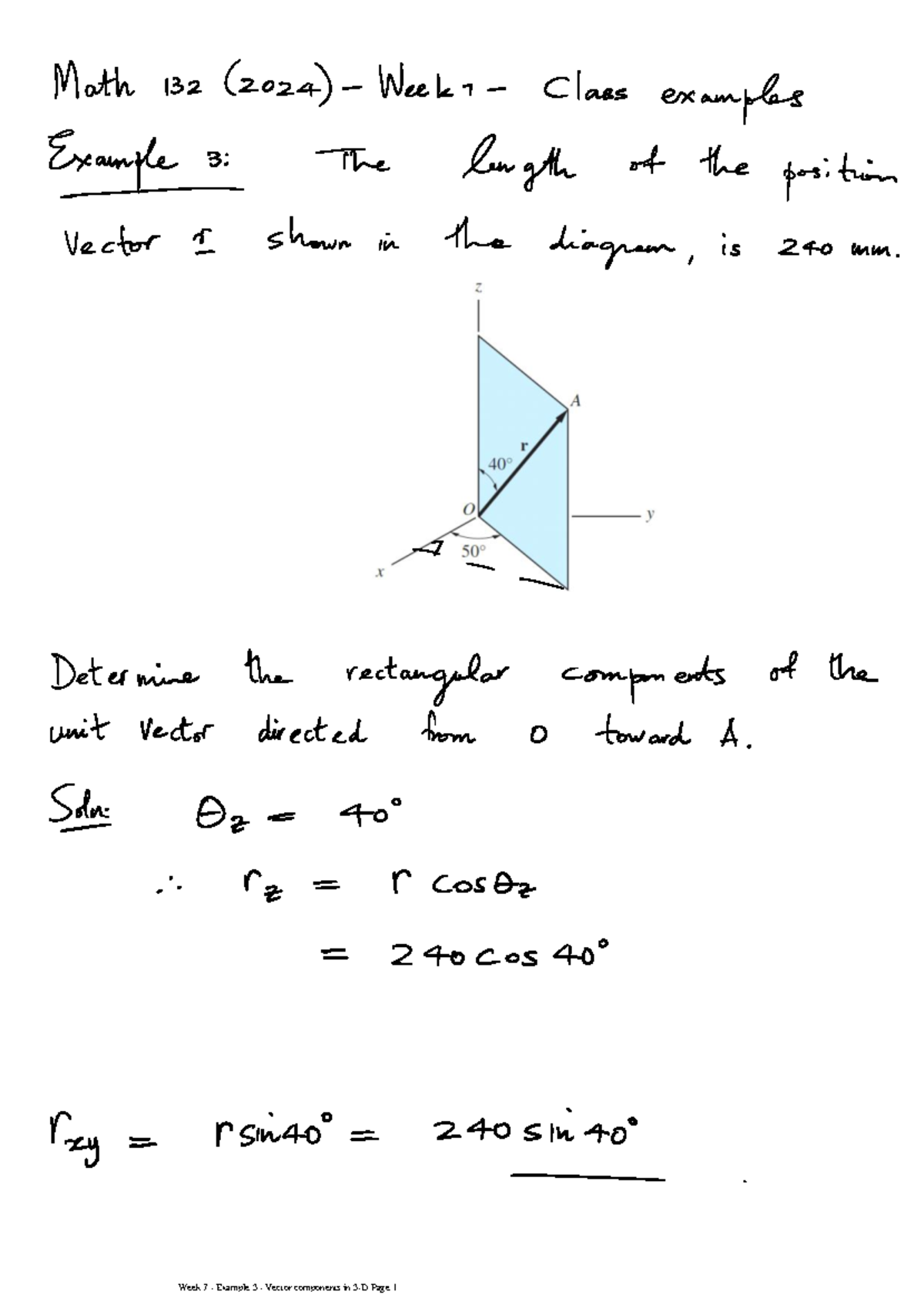 4. Week 7 - Example 3 - Vector components in 3-D - MATH132H1 - Week 7 ...