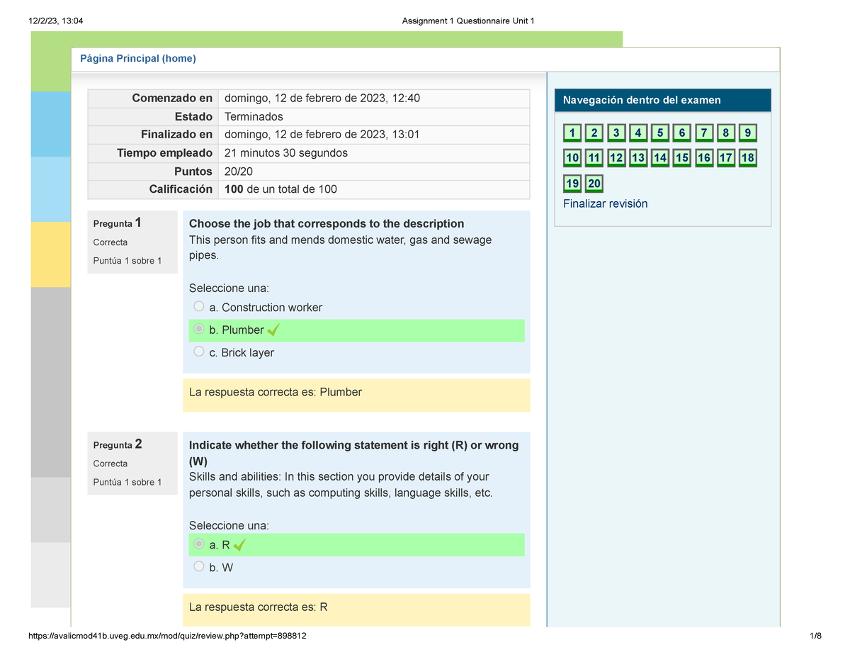 assignment 1 questionnaire unit 1