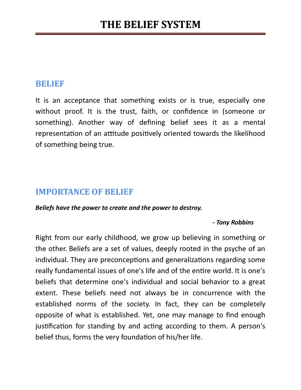 belief system essay