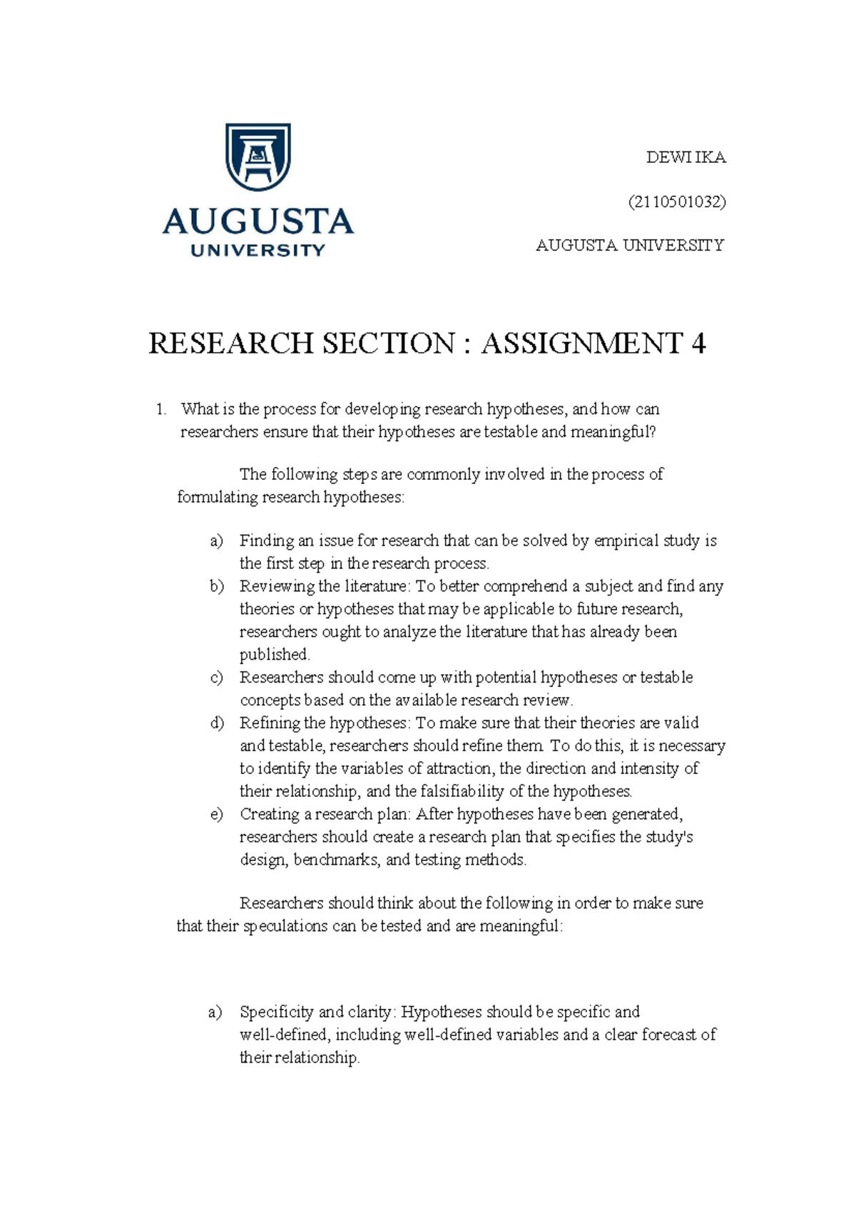 Research Section (Research design) - DEWI IKA (2110501032) AUGUSTA ...