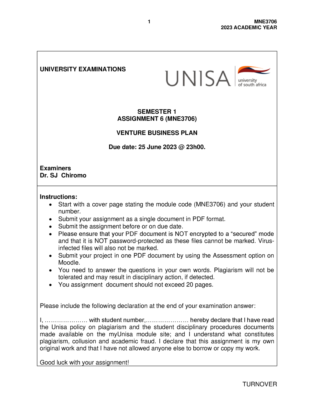 unisa assignment section