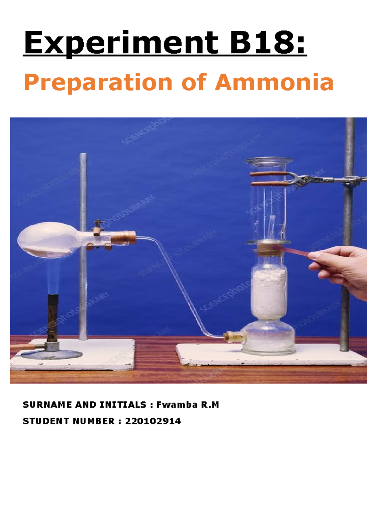 Preparation Of Ammonia Experiment B18 Preparation Of Ammonia Surname