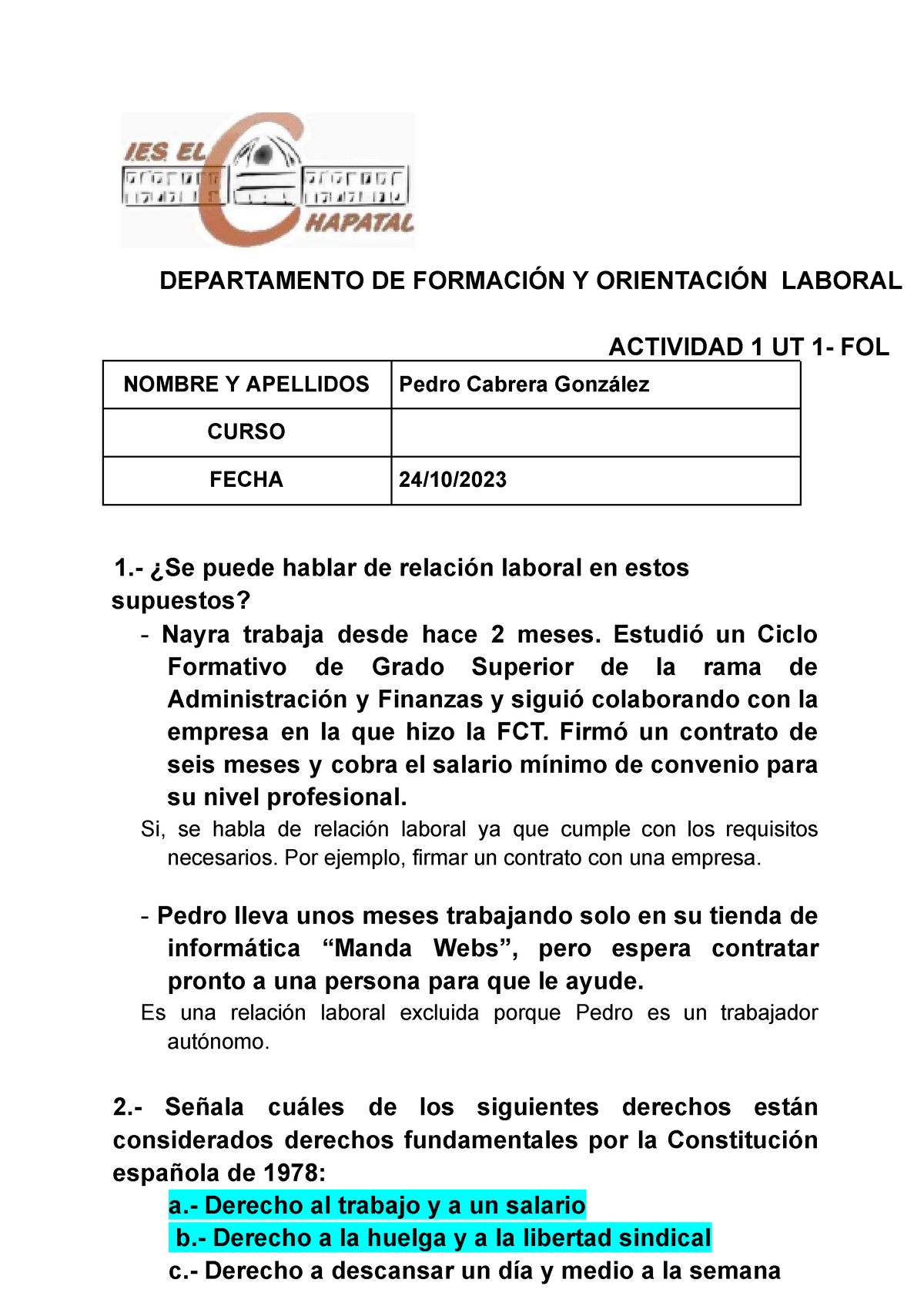 Actividad 1 UT1 FOL - Ejercicios Fol - DEPARTAMENTO DE FORMACIÓN Y ...