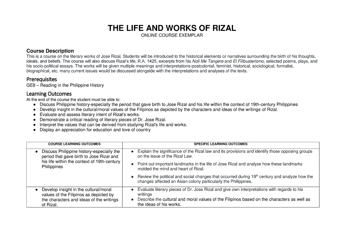 LT+LIFE+AND+ Works+OF+ Rizal++ Course+ Syllabus+ Exemplar-( Christian+D ...