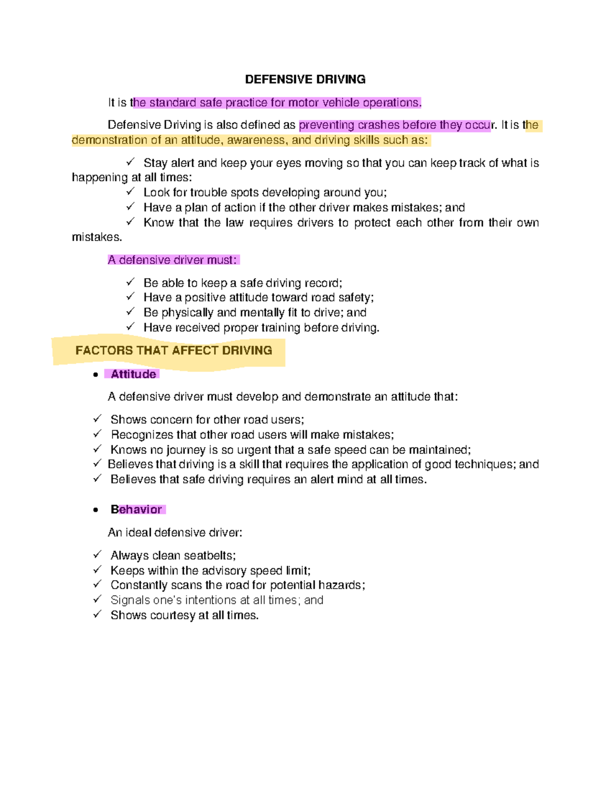 Defensive Driving - gfjykkhg - DEFENSIVE DRIVING It is the standard ...