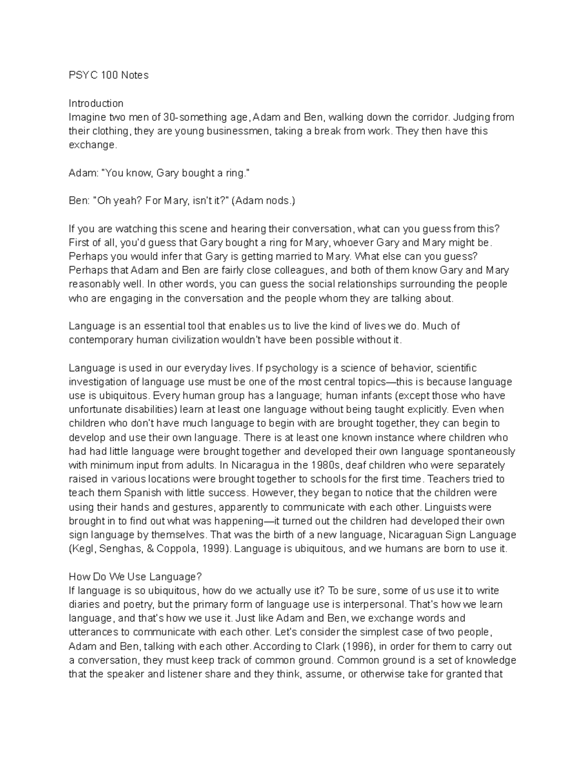 PSYC 100 Notes Part 1 - PSYC 100 Notes Introduction Imagine two men of ...
