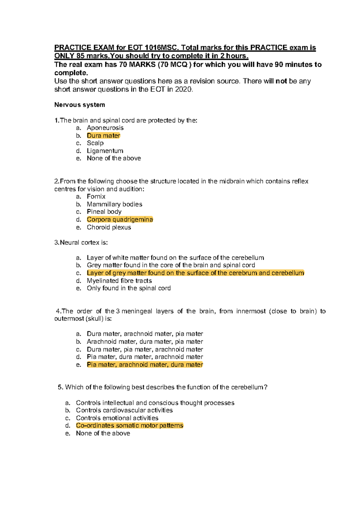 EOT Practice Exam 1016MSC PRACTICE EXAM for EOT 1016MSC. Total marks