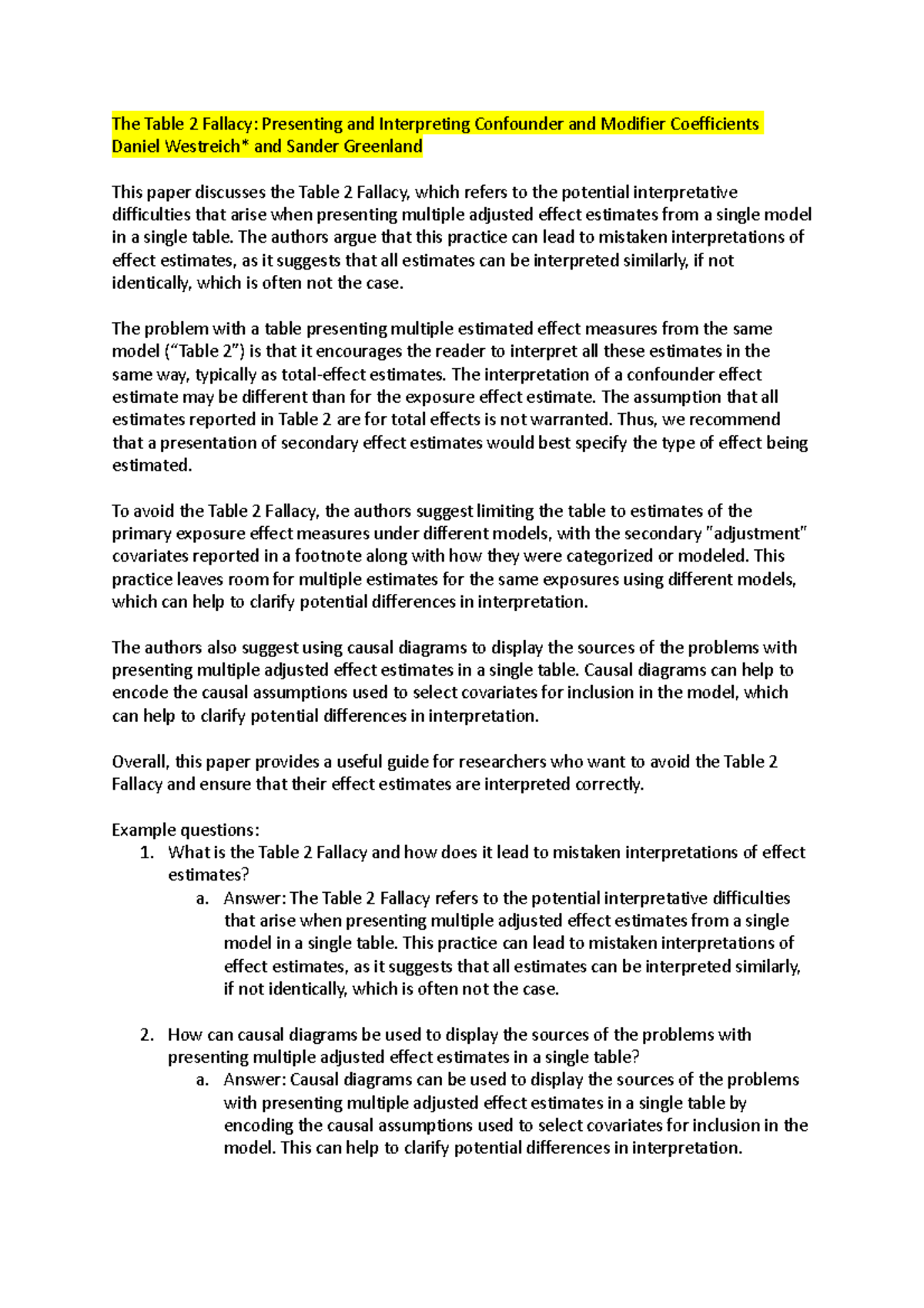Table 2 fallacy summary The Table 2 Fallacy Presenting and