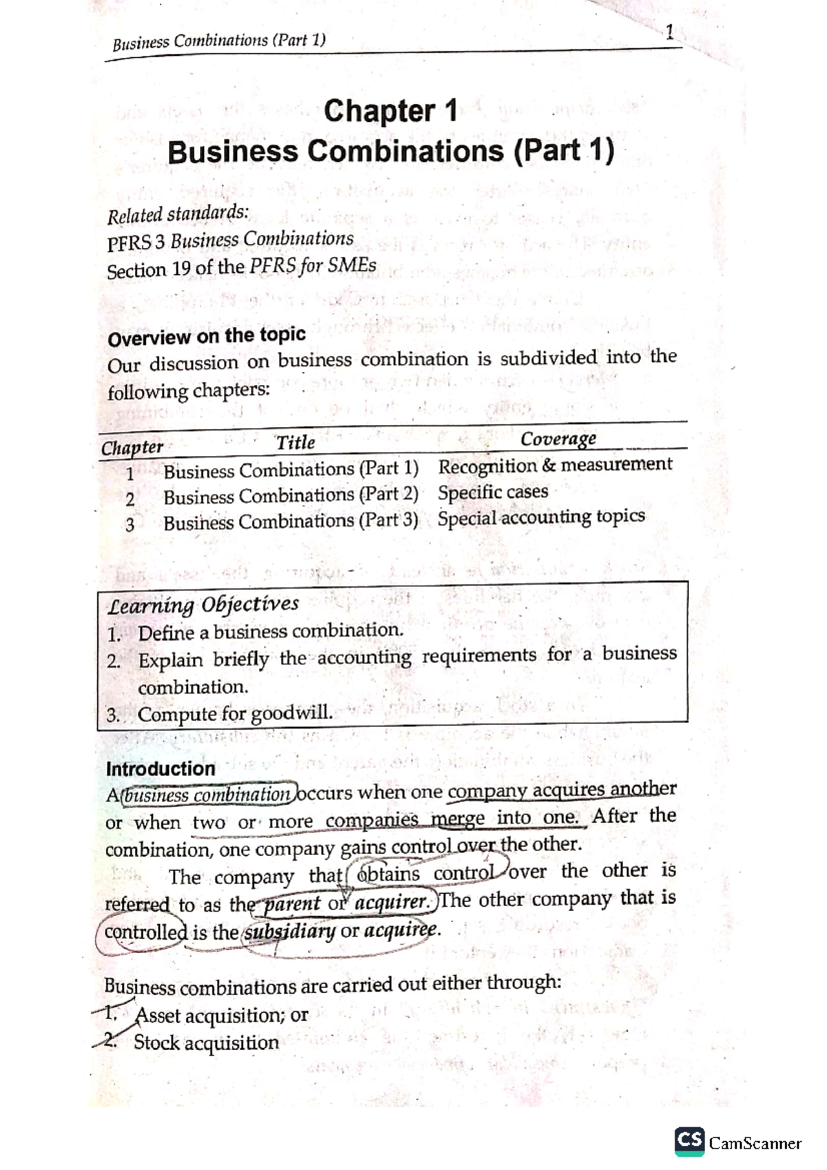 Chapter 1 Business Combination - Accountancy - Studocu