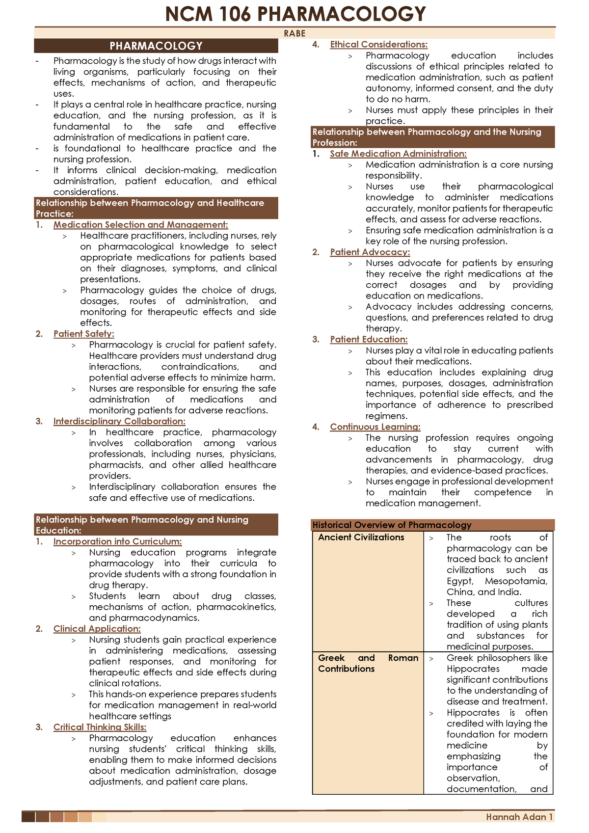 Pharma - RABE - PHARMACOLOGY Pharmacology is the study of how drugs ...