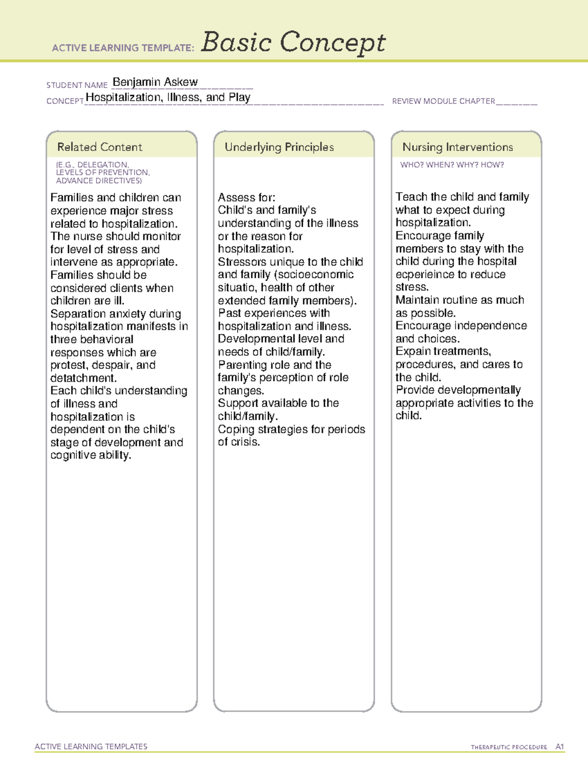 Hospitalization, Illness, and Play - ACTIVE LEARNING TEMPLATES ...