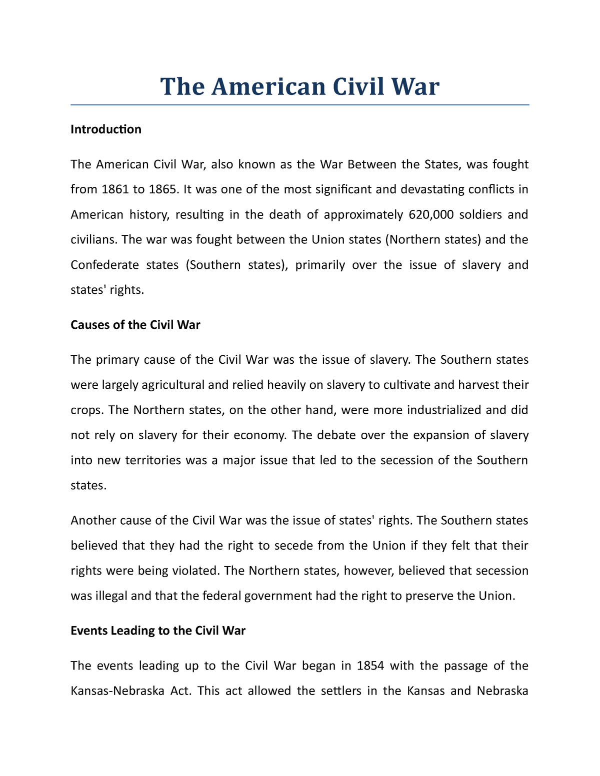 american civil war introduction essay