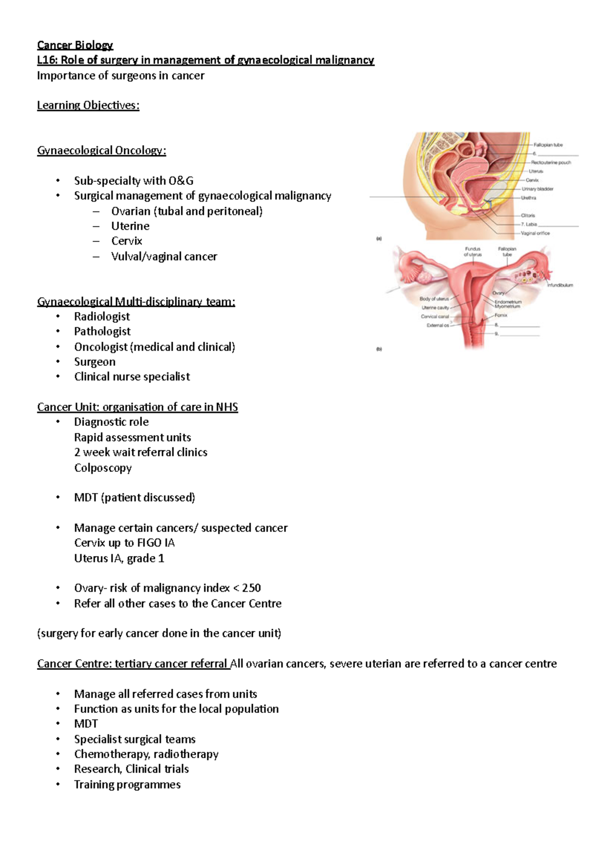 L16-gynacology surgery - Cancer Biology L16: Role of surgery in ...