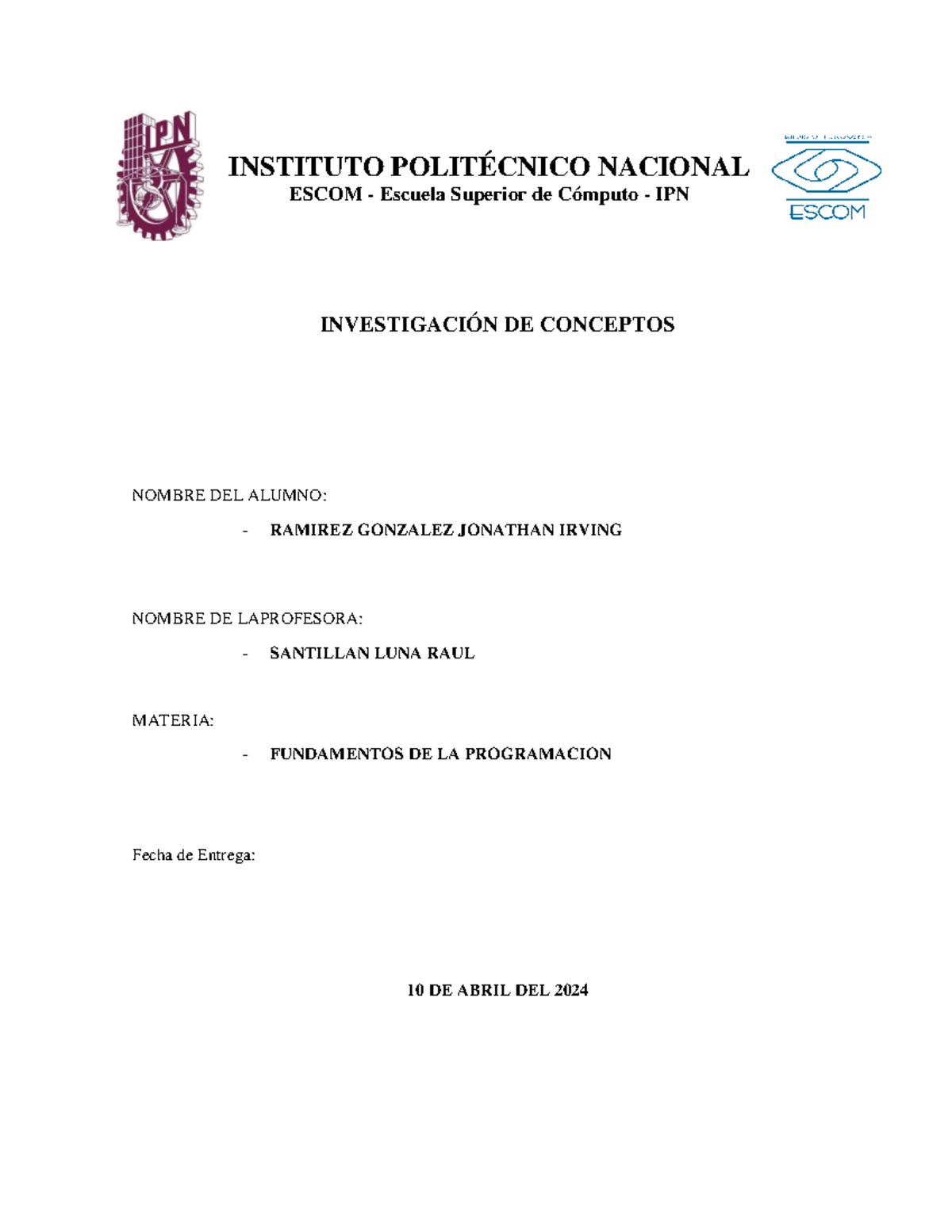 Tipos De Datos En C - ejercicios - ESCOM - Escuela Superior de Cómputo ...