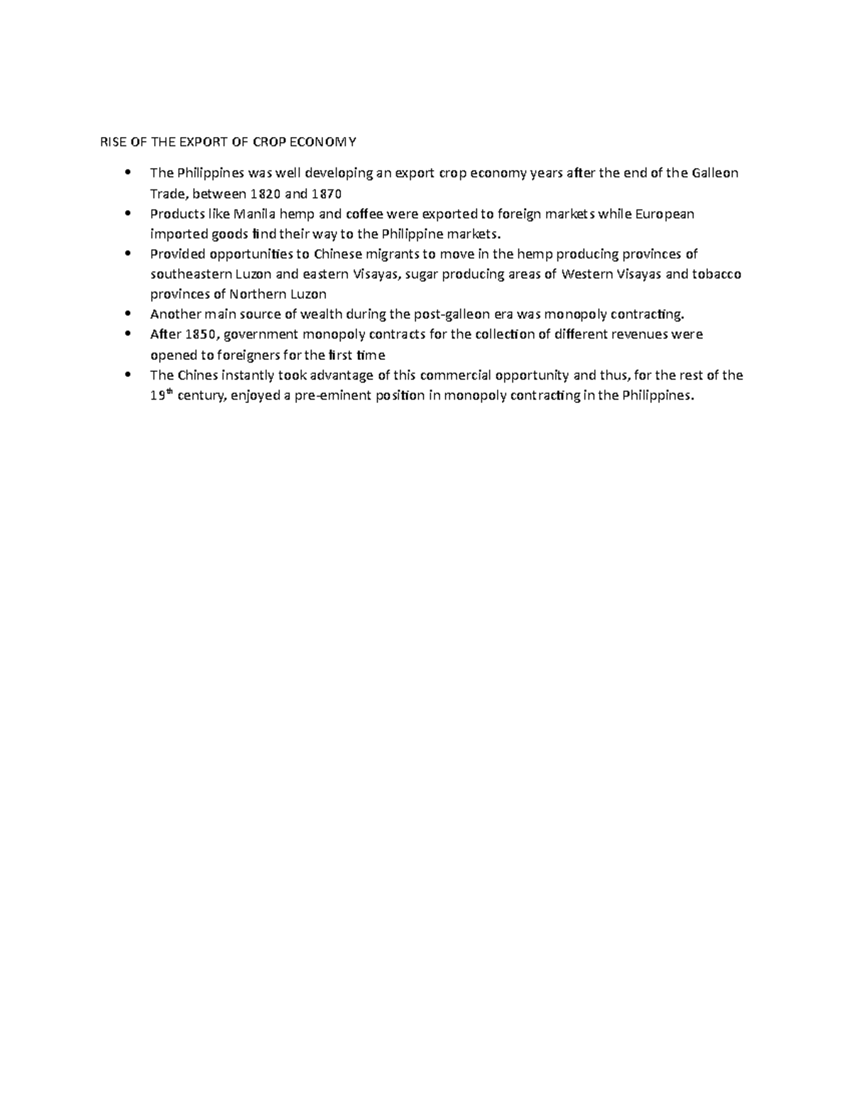 Rise of the export of crop economy - RISE OF THE EXPORT OF CROP ECONOMY ...
