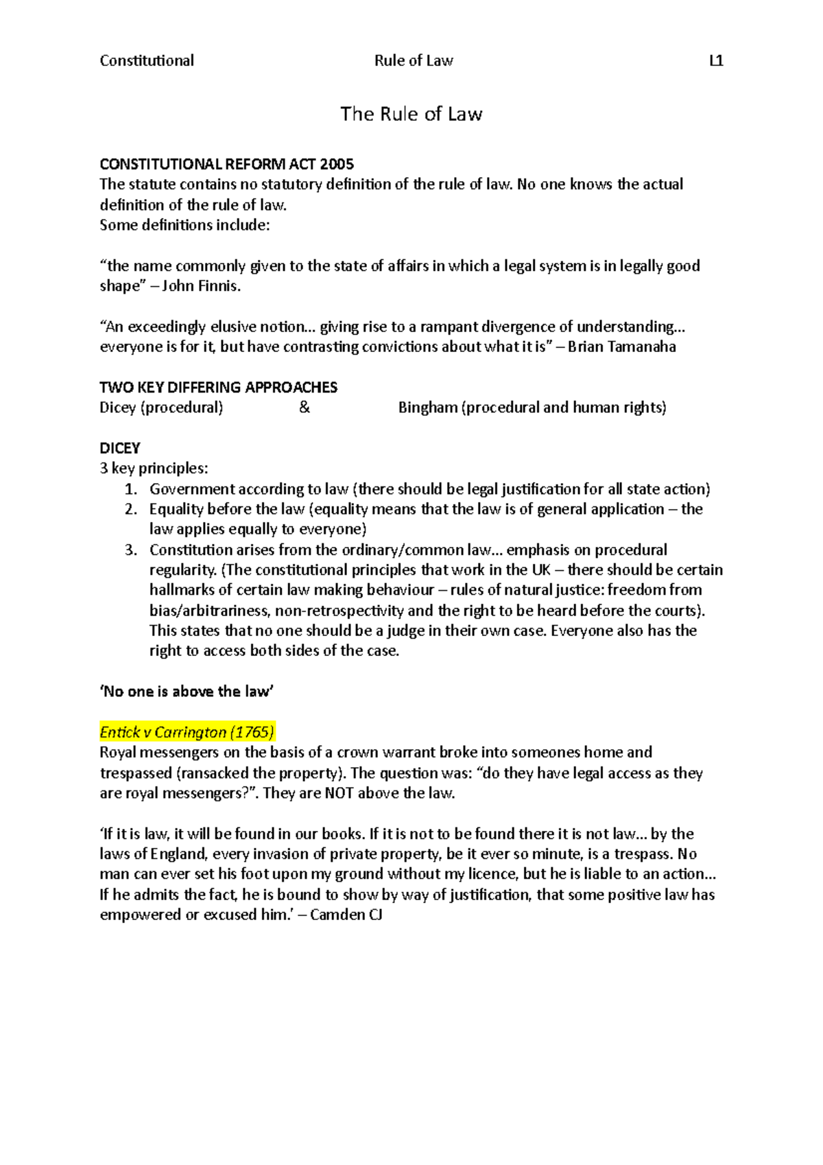 The Rule of law consti - Lecture notes 1 - The Rule of Law ...