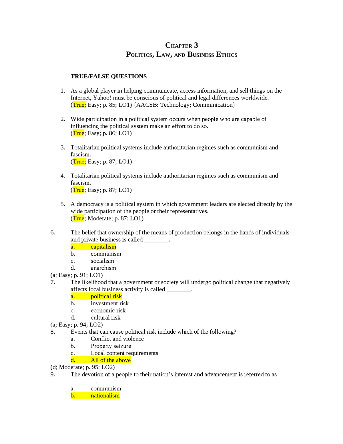 Ans 3 - Material About Chapter 3,4 With Answers. - CHAPTER 3 POLITICS ...