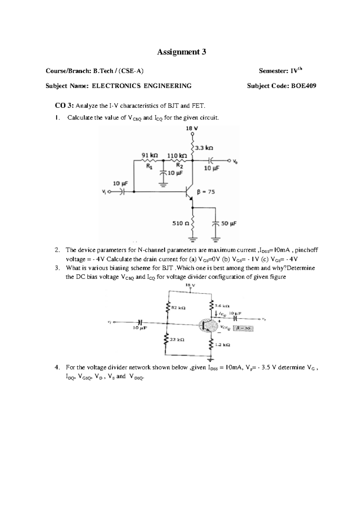 Assignment of Electronics of Unit 3 of CS-A - Assignment 3 Course ...