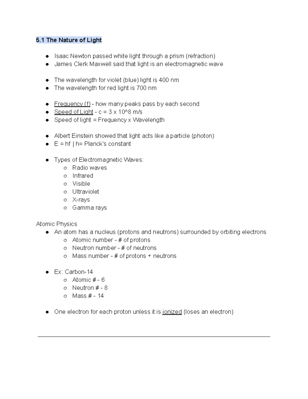 Chapter 5 Notes - 5 The Nature of Light Isaac Newton passed white light ...