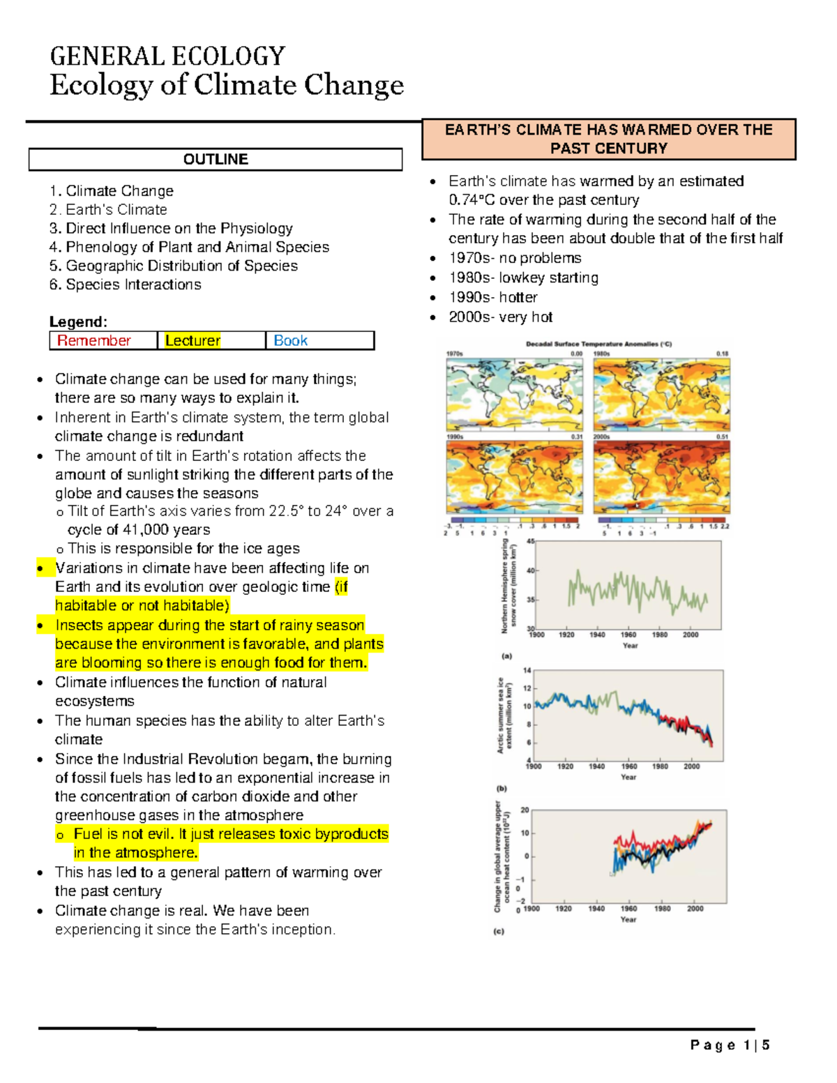 Bio426 Lecture 3 Ecology of Climate Change-Notes - GENERAL ECOLOGY ...