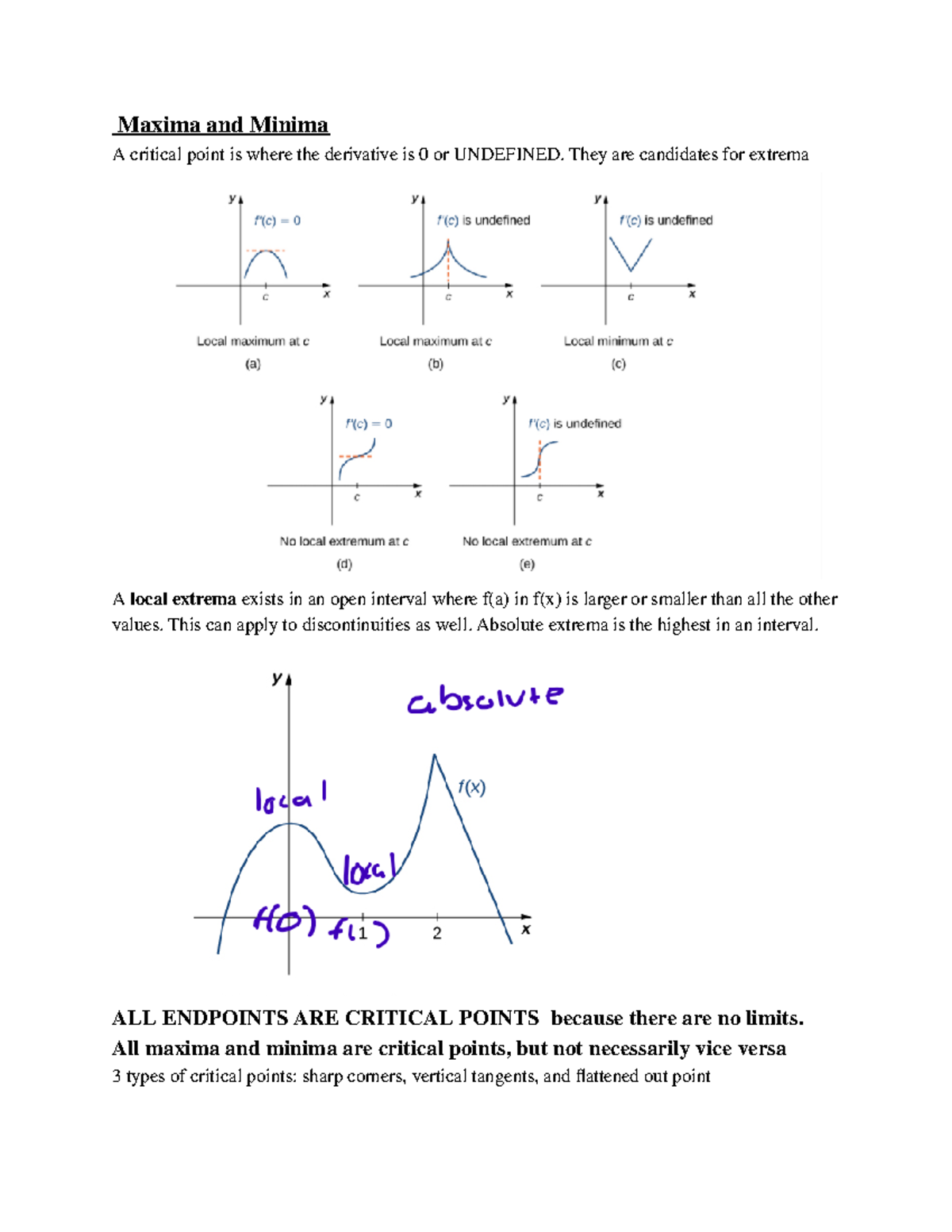 MATH 231 Approximation Notes - Maxima And Minima A Critical Point Is ...