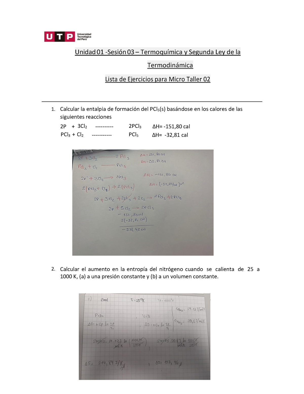 S03.s1 - Microtaller 02 - Unidad 01 -SesiÛn 03 – TermoquÌmica Y Segunda ...