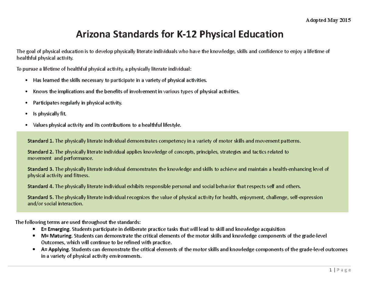 K 5 Standards Arizona Standards For K 12 Physical Education The Goal   Thumb 1200 927 