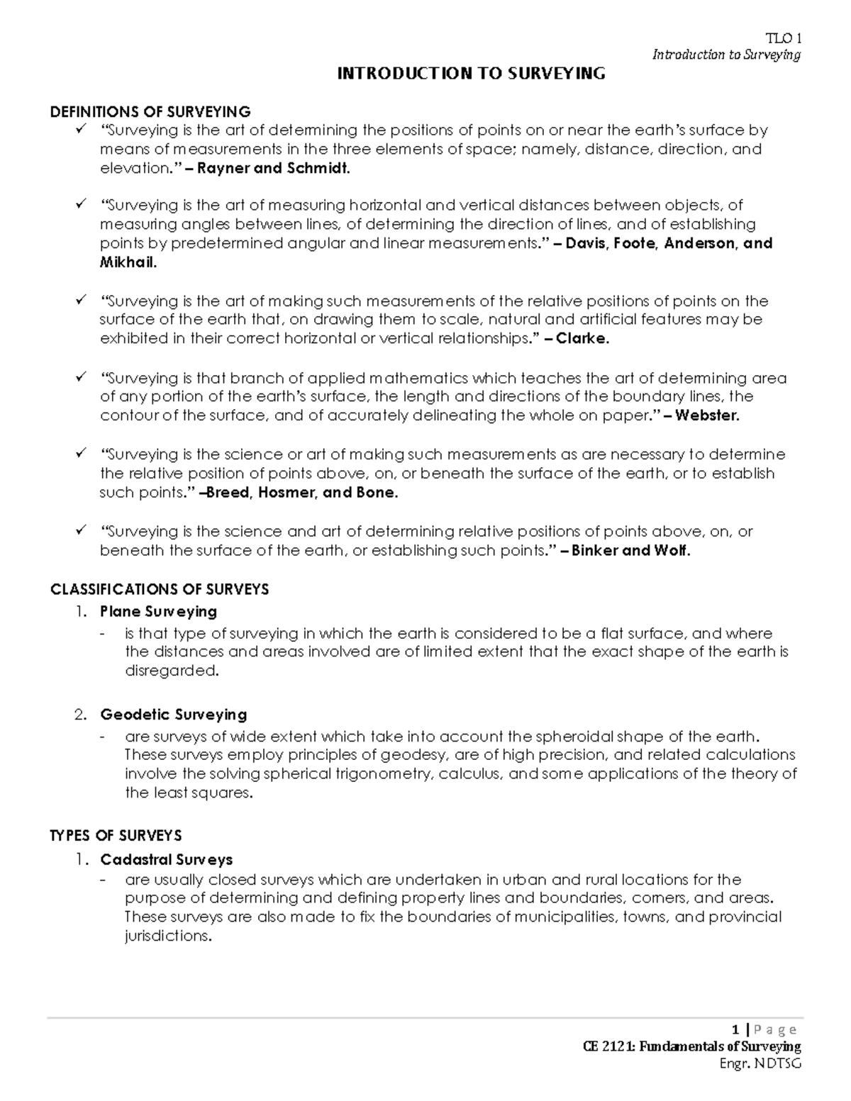 1 Introduction-to-Surveying - Introduction to Surveying 1 | P a g e CE ...