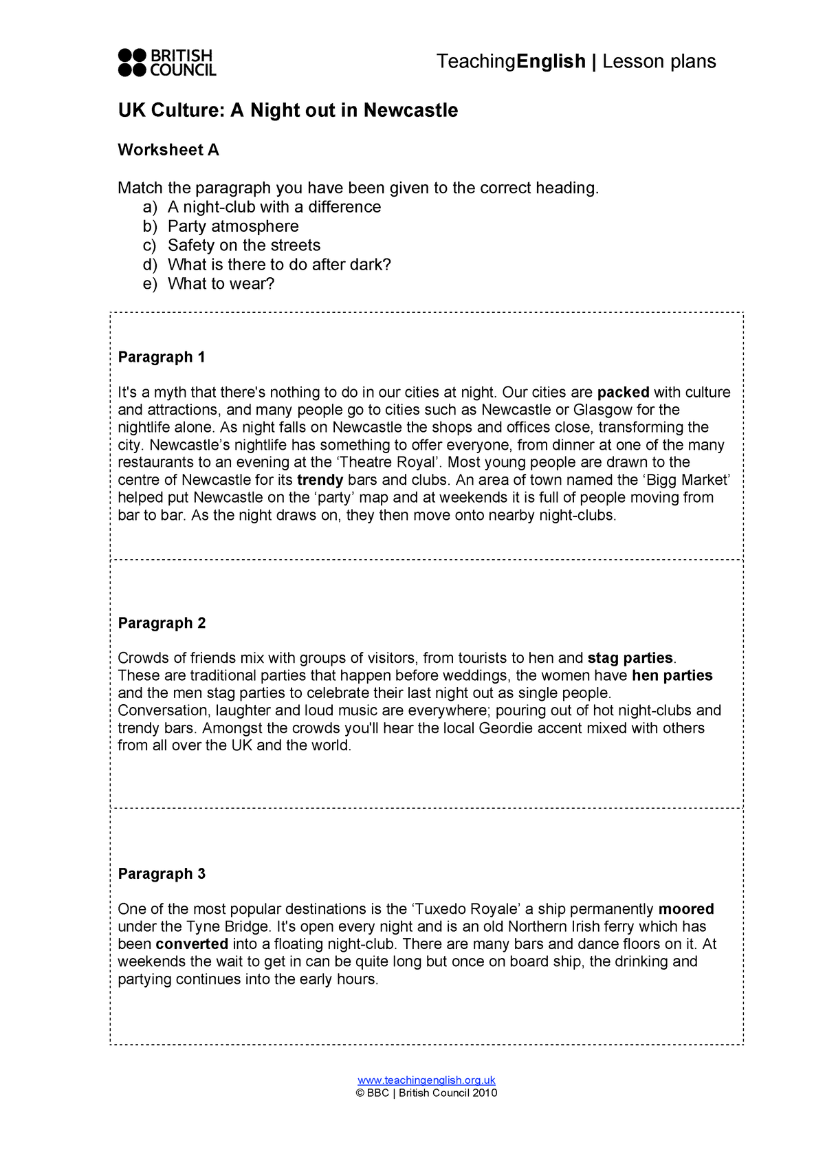 Reading Practice Newcastle - TeachingEnglish | Lesson Plans ...