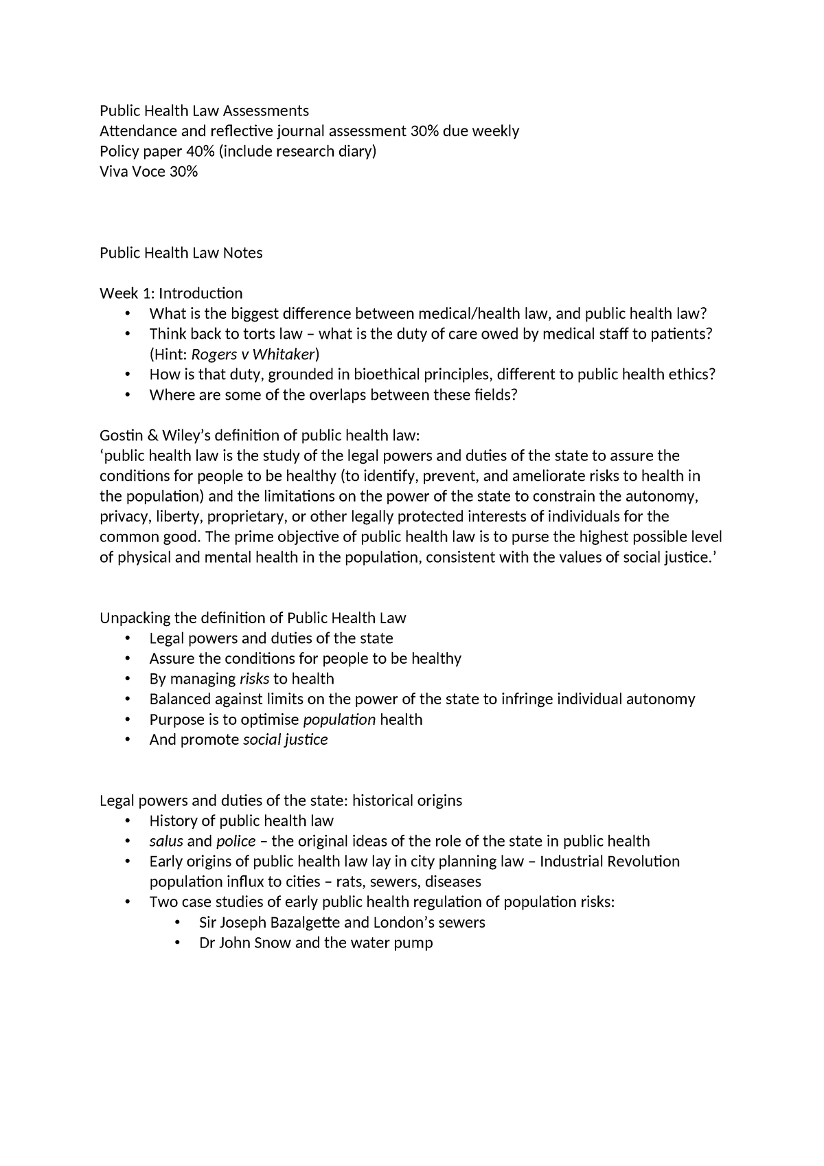 Public health law Notes - Public Health Law Assessments Attendance and ...