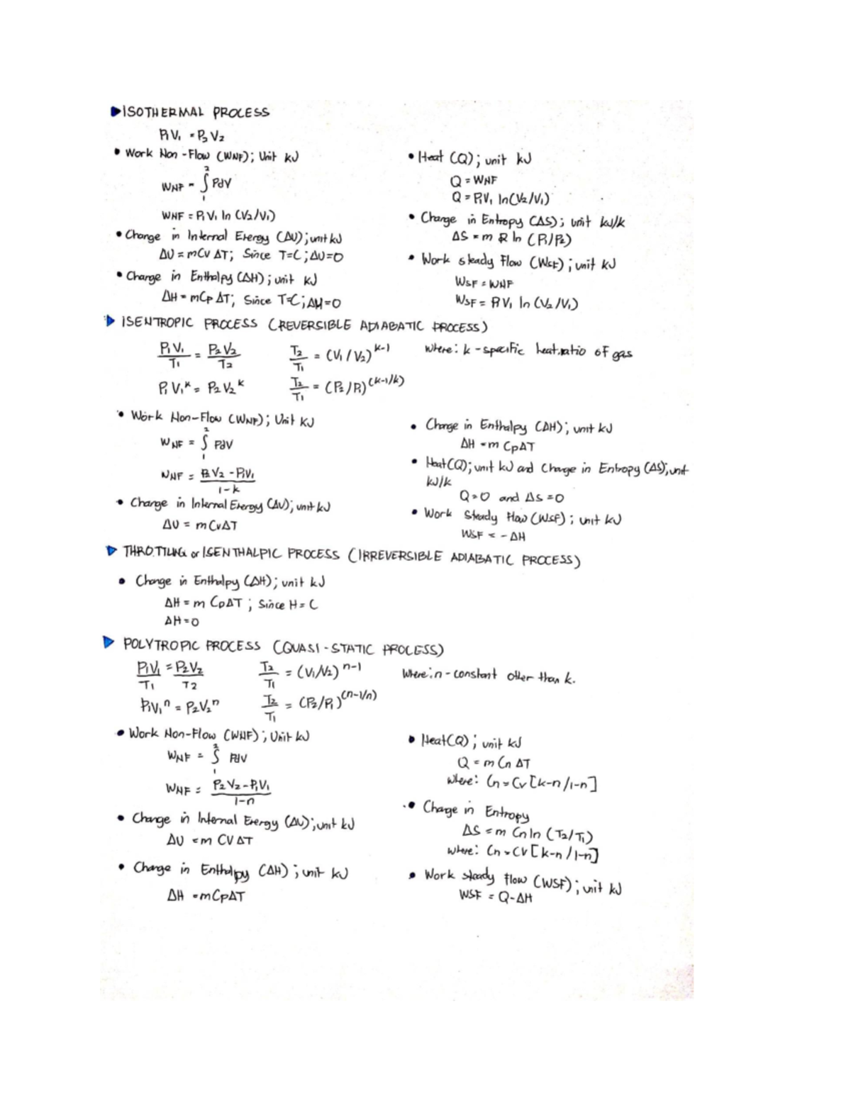 Thermodynamics note 4 - Formulas - Studocu