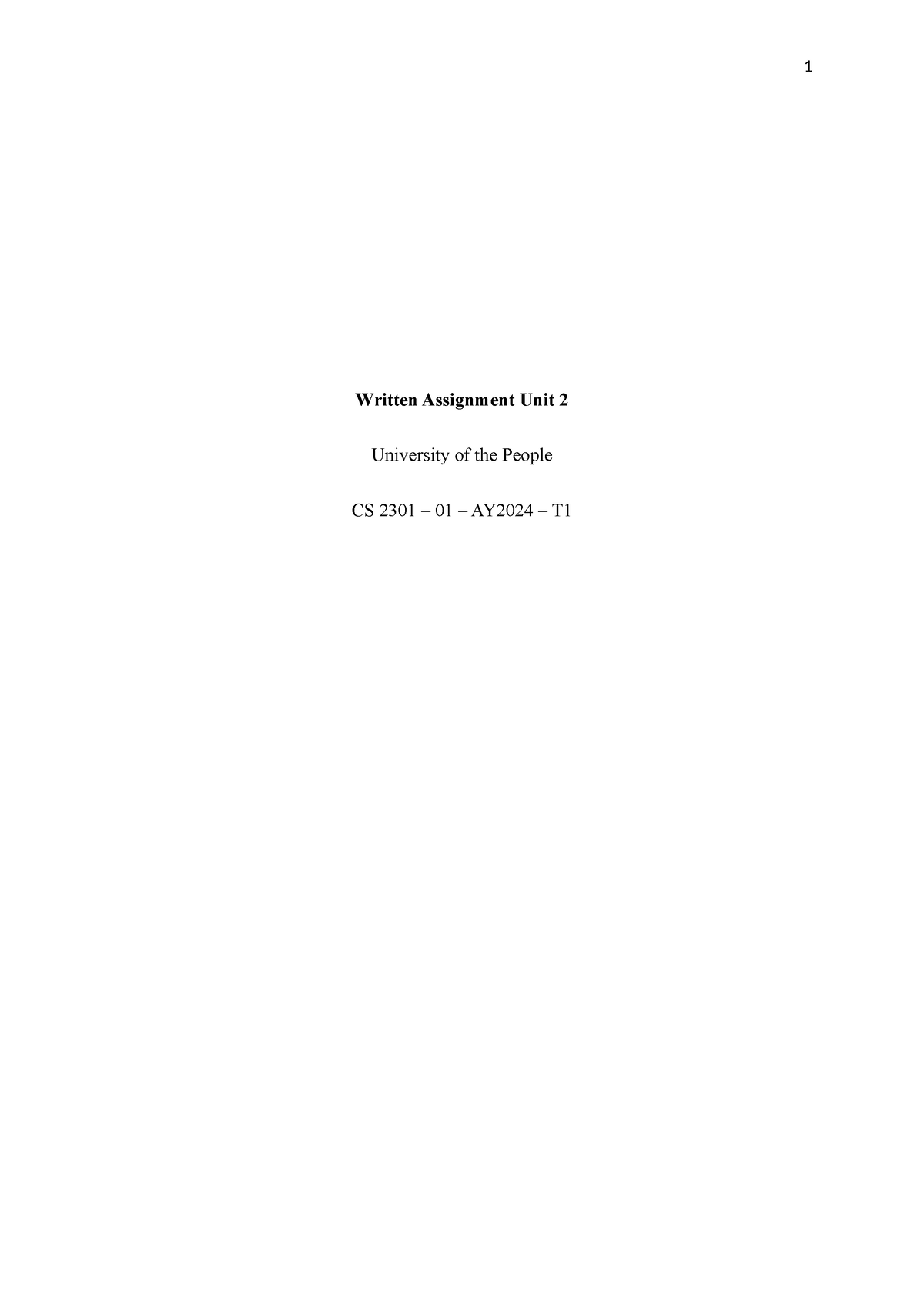 cs 2301 written assignment unit 2