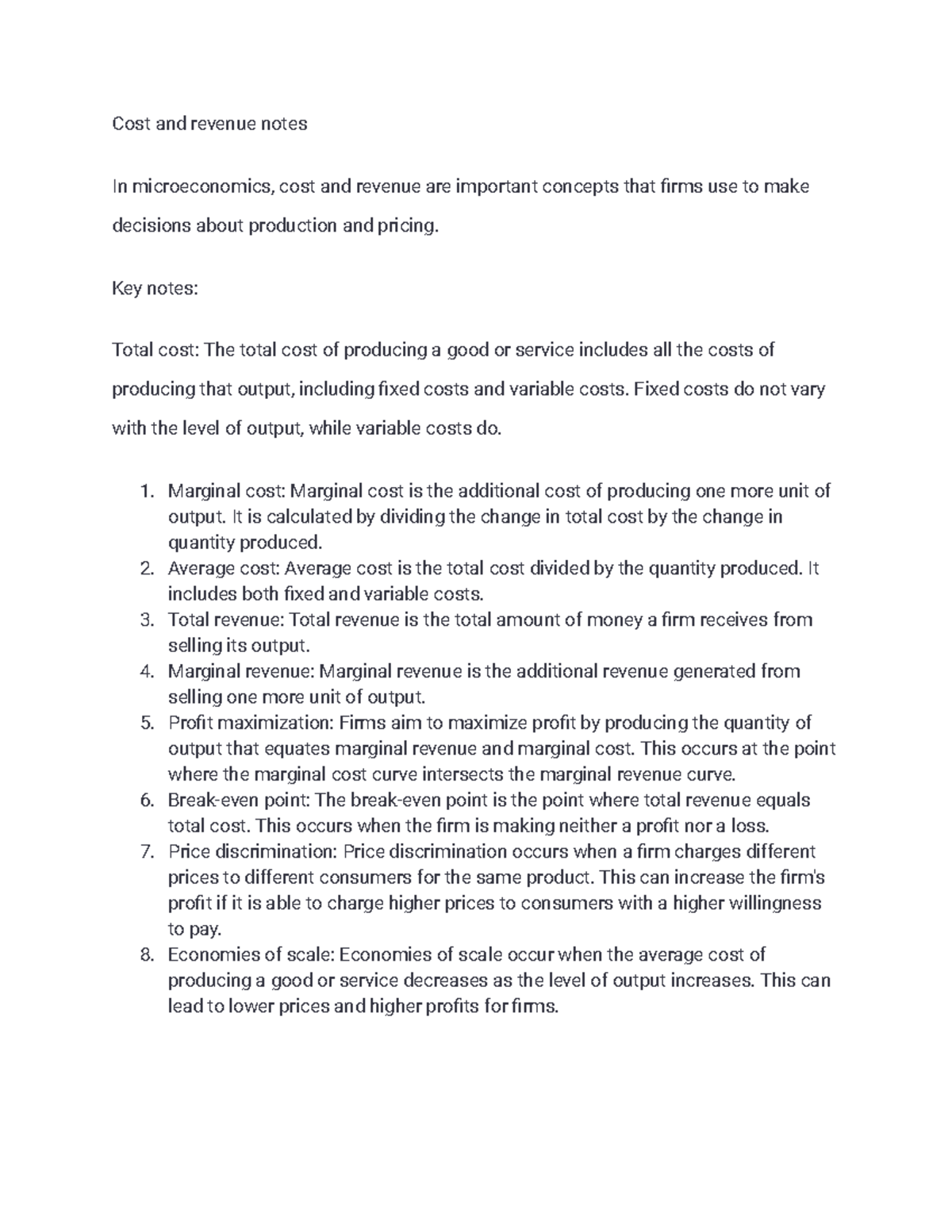 Elasticity Price Notes-2 - Cost And Revenue Notes In Microeconomics ...