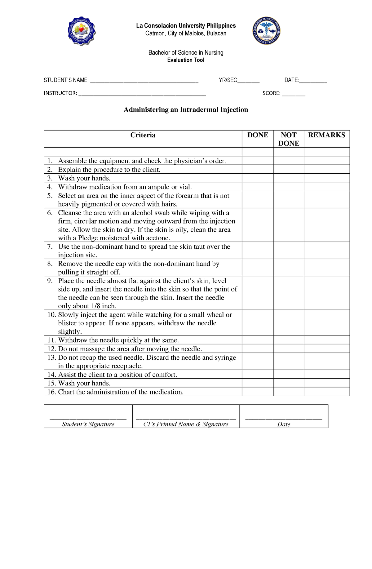 Level 2 - 2nd year return demonstration checklists - Catmon, City of ...