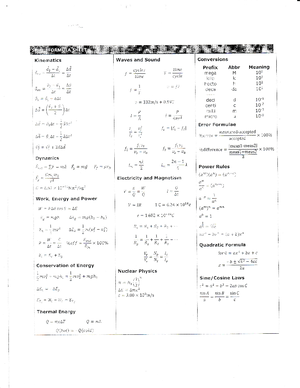 Formula sheet - Math Formulas general: ᐃx = x 2 -x 1 Motion Formulas ...