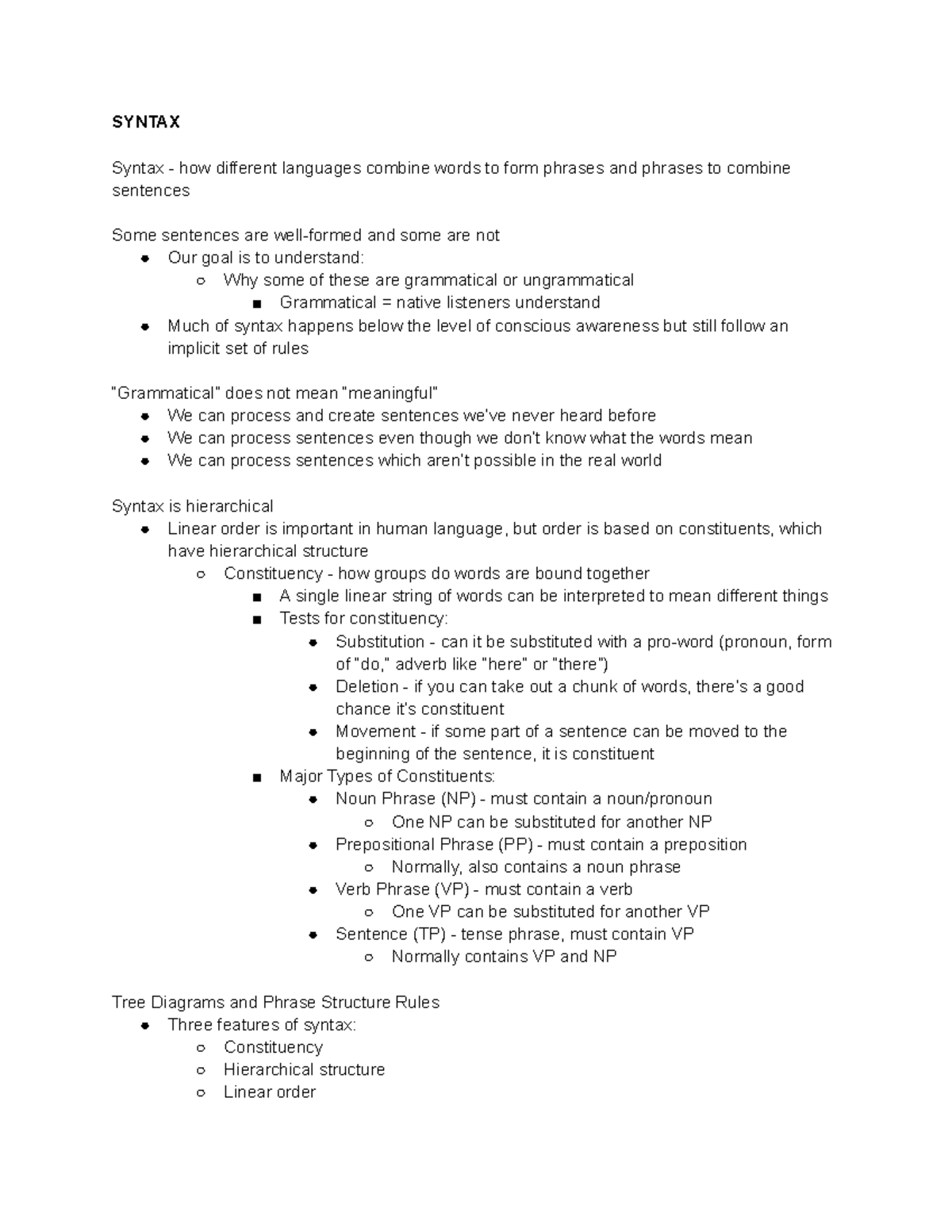 LIN211 Notes 5 - Syntax - SYNTAX Syntax - how different languages ...