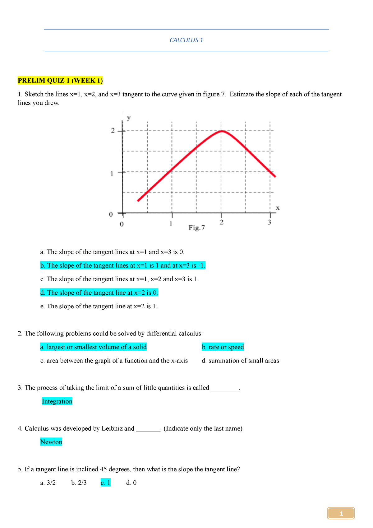 UGRD-MATH6100 Calculus 1 - CALCULUS 1 PRELIM QUIZ 1 (WEEK 1) Sketch The ...