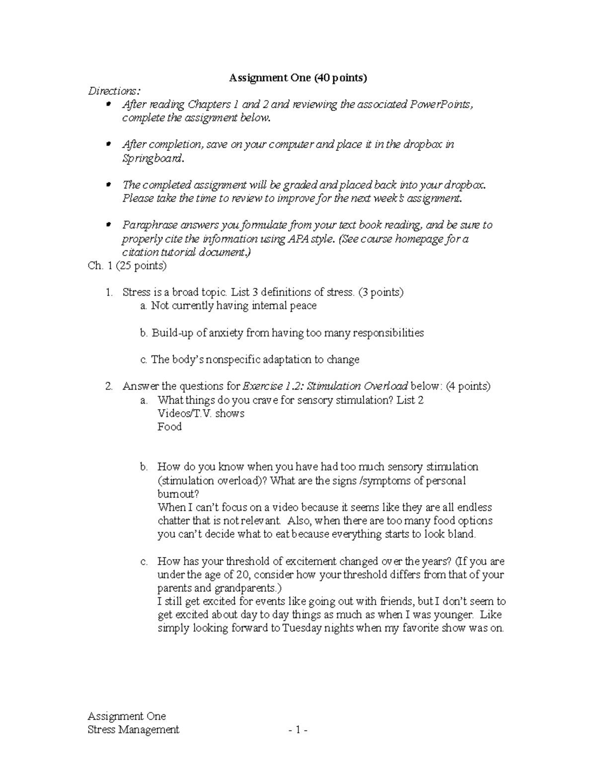 Assignment 1 Spring 2019 Ch 1 2 2 Assignment One 40 Points