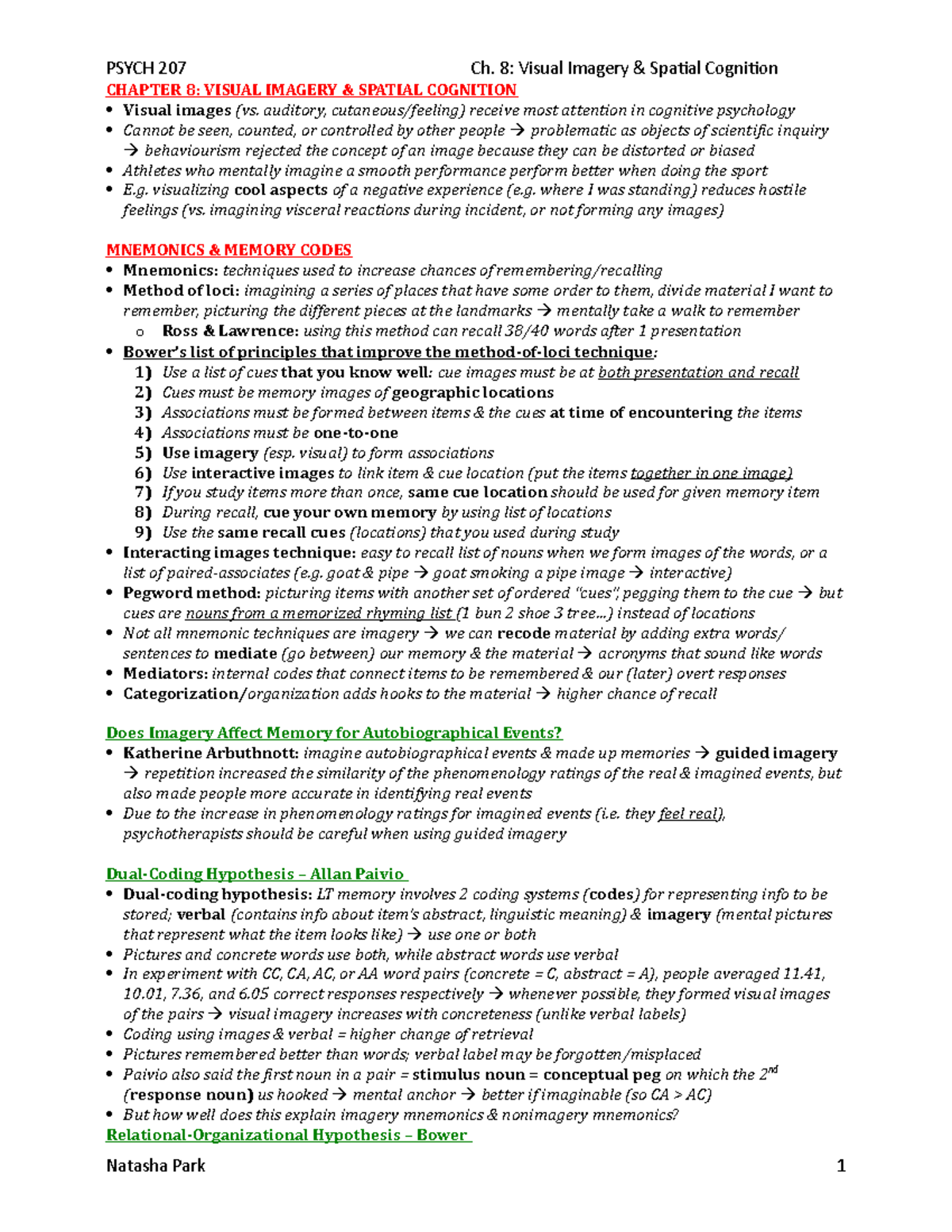 Chapter 8 - Visual Imagery & Spatial Cognition - PSYCH 207 Ch. 8 ...