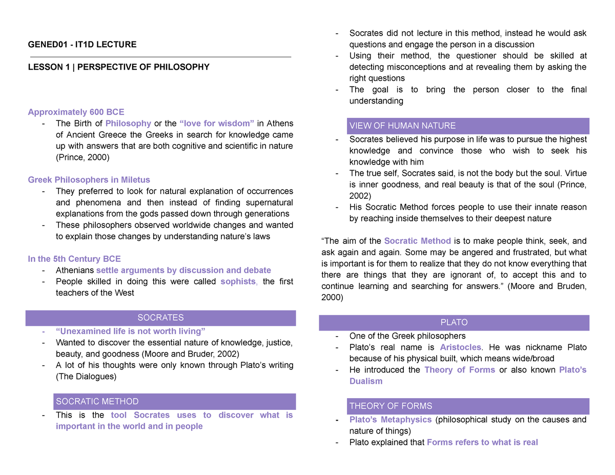 Perspective Of Philosophy - GENED01 - IT1D LECTURE LESSON 1 ...