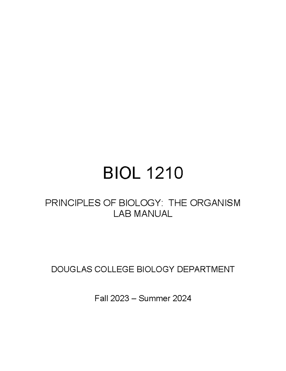 1210 Lab Manual - BIOL 1210 PRINCIPLES OF BIOLOGY: THE ORGANISM LAB ...