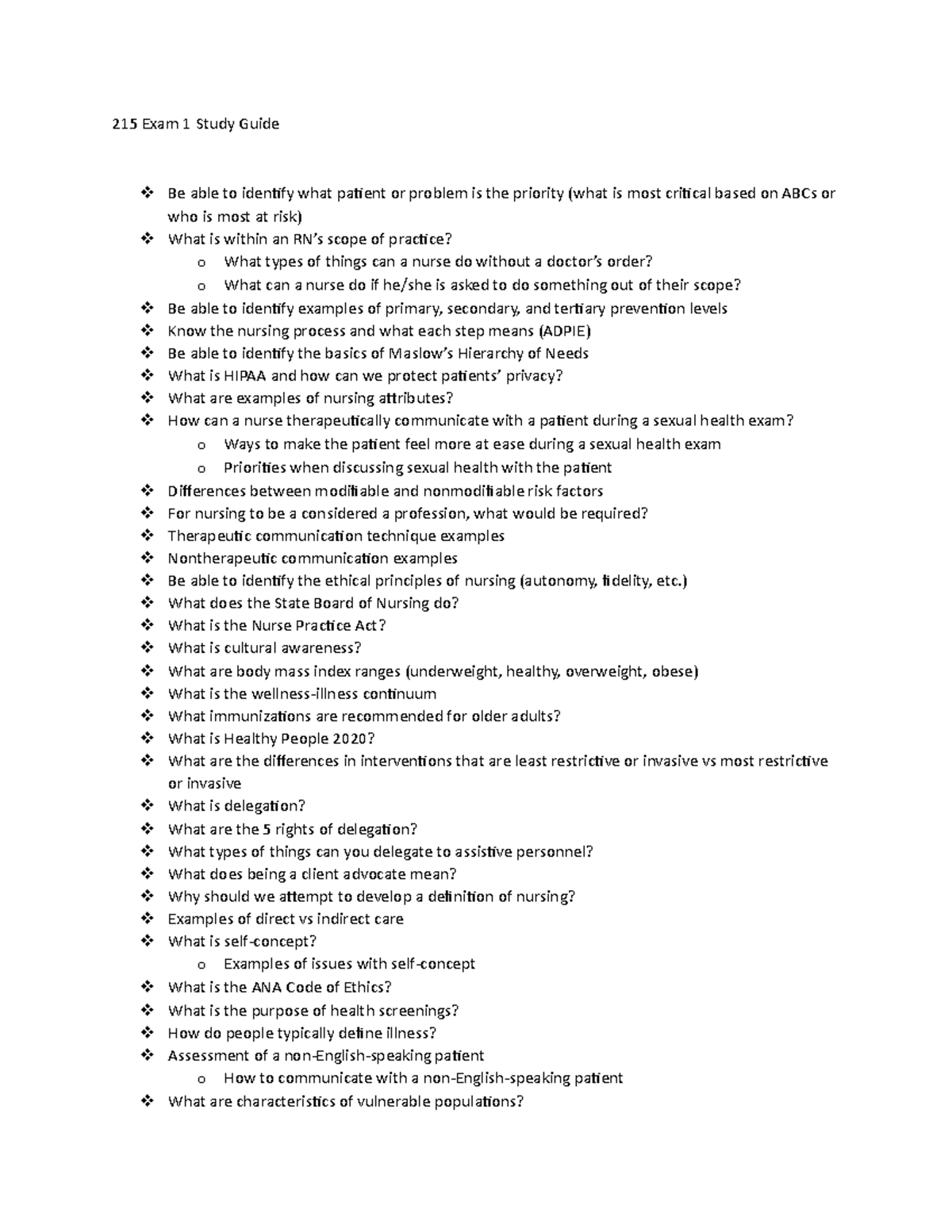 Exam 1 Study Guide 215 215 Exam 1 Study Guide Be Able To Identify What Patient Or Problem Is Exam 1 Study Guide 215 215 Exam 1 Study Guide Be Able To Identify What Patient Or Problem Is