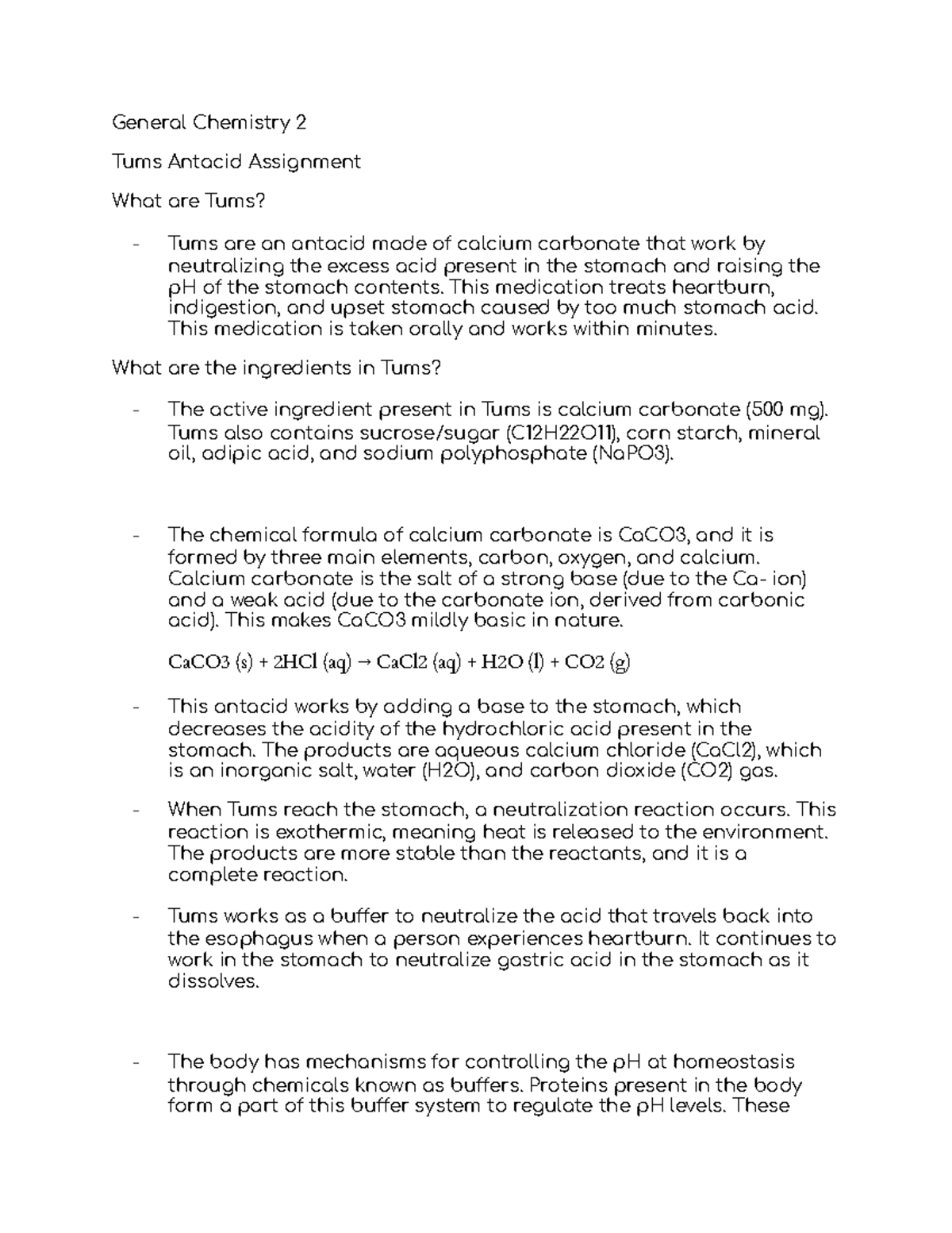 Antacid Assignment - General Chemistry 2 Tums Antacid Assignment What ...