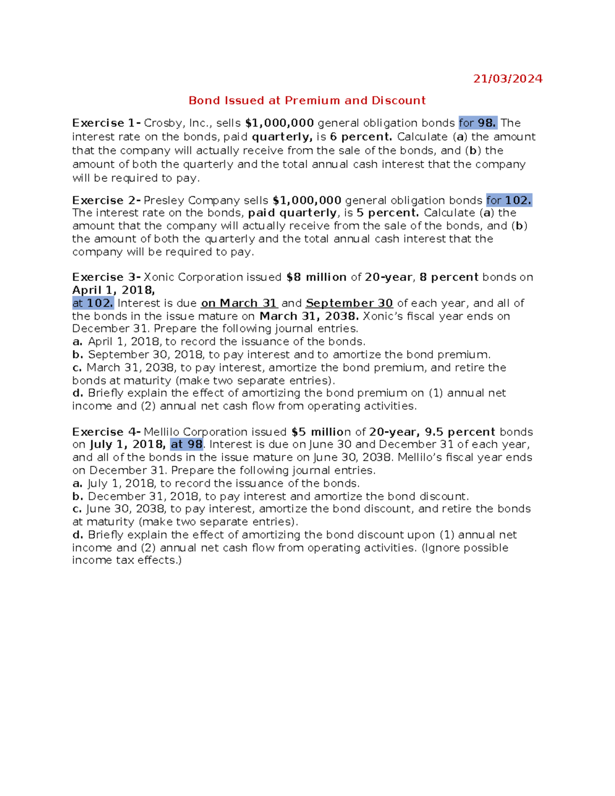 Bond premium and discount chapter 10 - 21/03/ Bond Issued at Premium ...