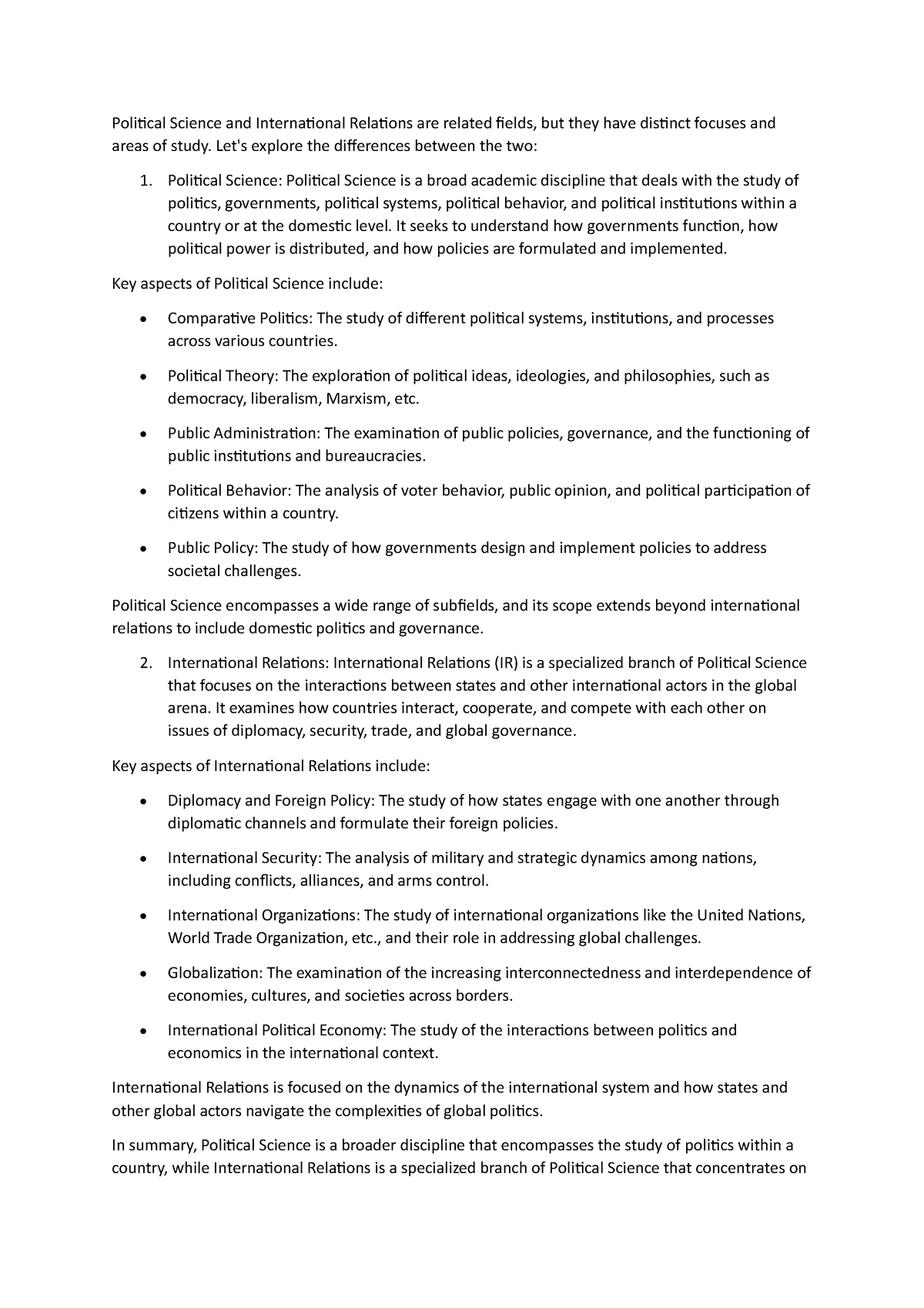 Political Science And International Relations Are Related Fields - Pto 