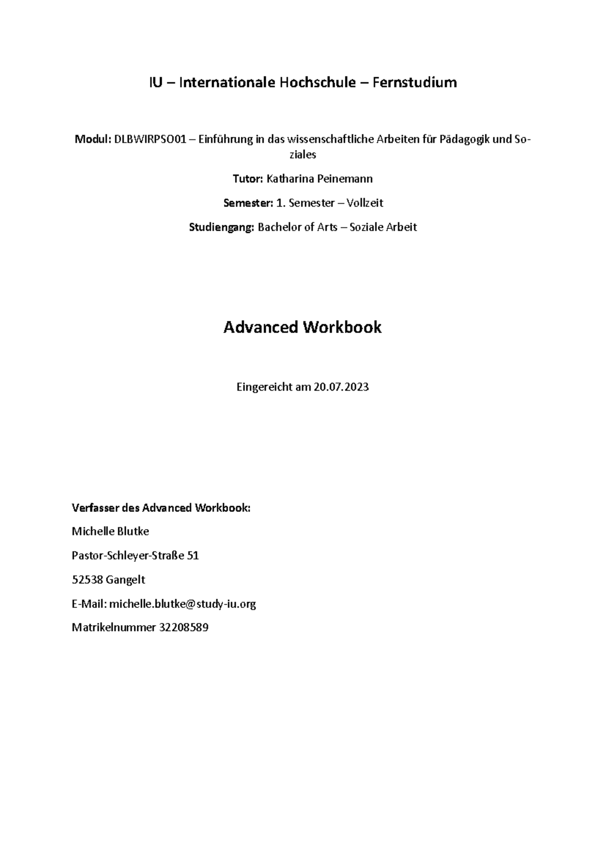 Einführung In Das Wissenschaftliche Arbeiten Iu Advanced Workbook Einführung in das wissenschaftliche Arbeiten - IU