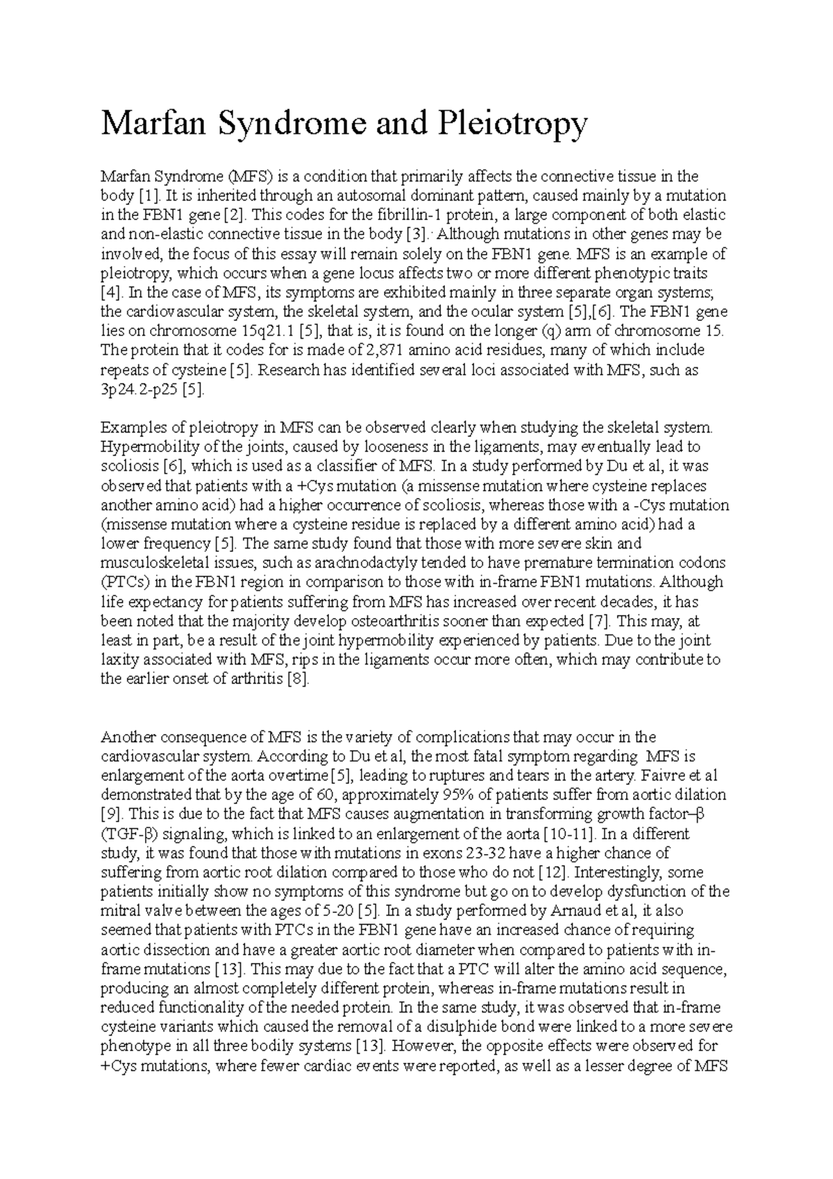Pleiotropy in MFS - Marfan Syndrome and Pleiotropy Marfan Syndrome (MFS ...
