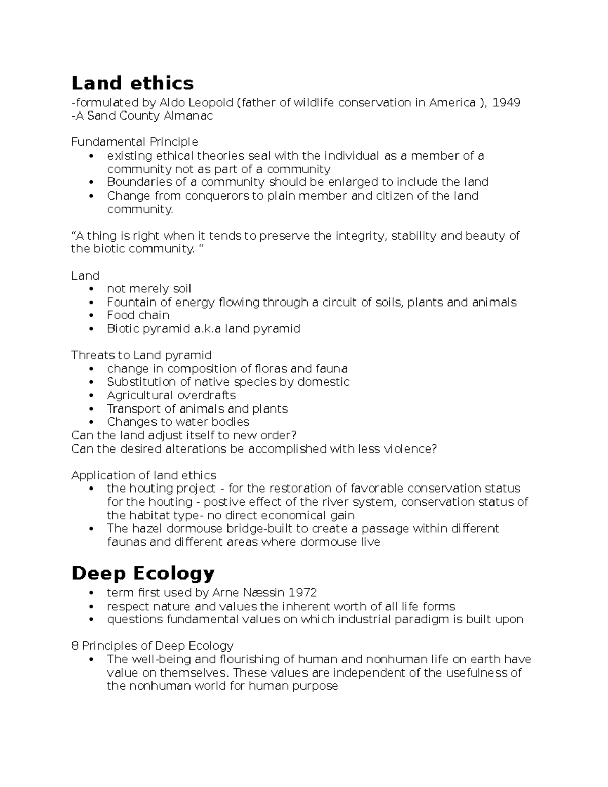 EnvironmentalEthics Land ethics formulated by Aldo Leopold (father