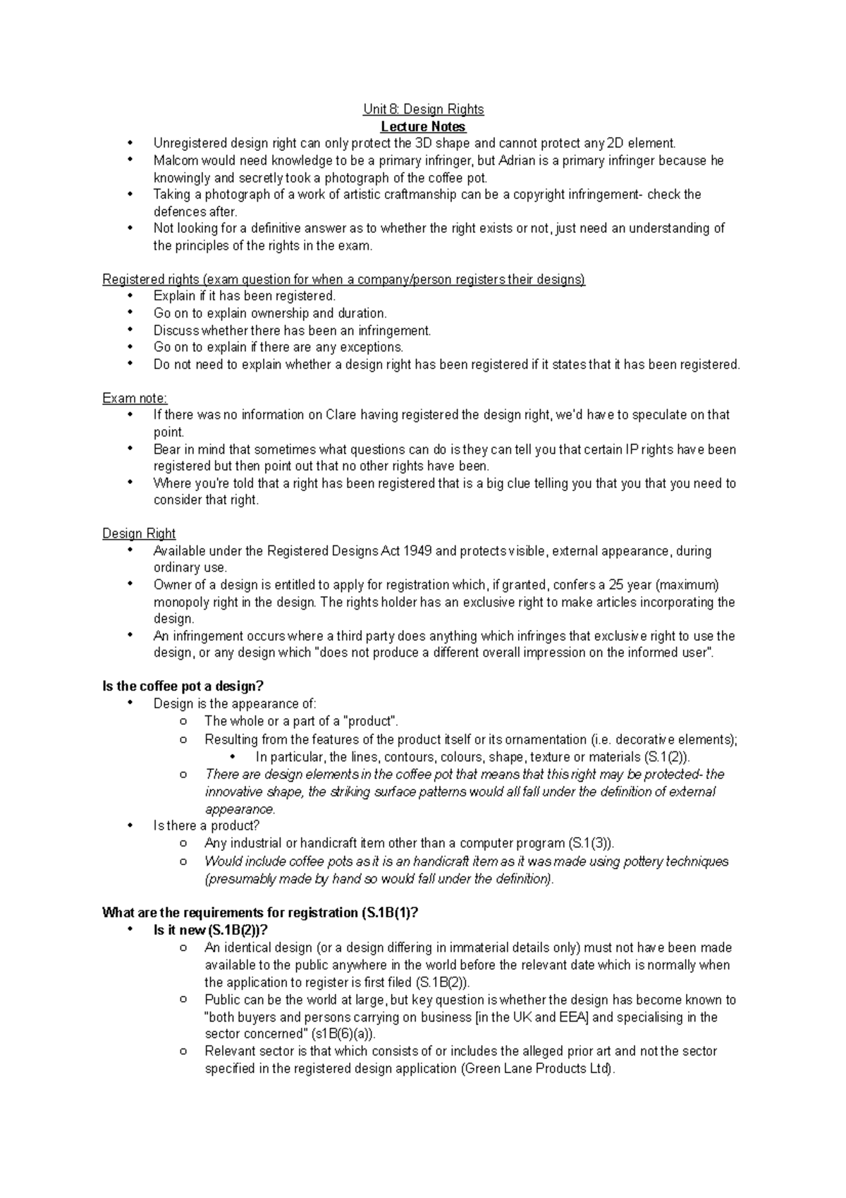 Design Rights Lecture Notes Studocu